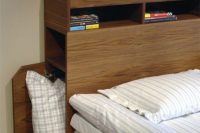 plywood masculine headboard with storage compartments
