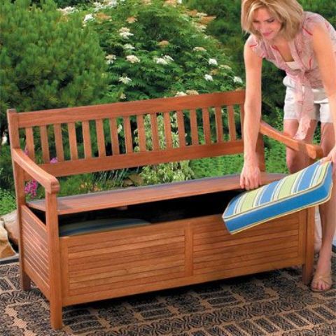 a simple storage bench of wooden planks with some cushions is all you need