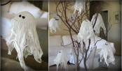 simple white cheesecloth ghosts can be used to decorate around the house and outdoors for Halloween