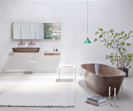 Refined And Polished Wooden Shell Bathtub