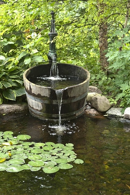 Adding vintage things like aged faucets or weathered wood buckets would make your pond  more interesting.