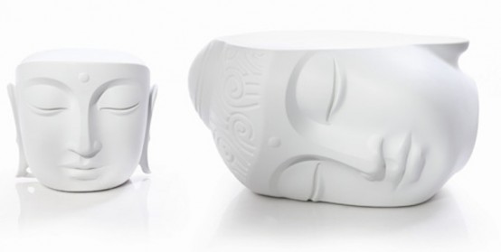 Relaxing Buddha Head Table And Pouf