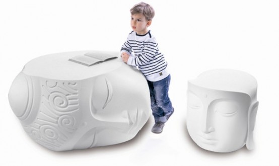 Relaxing Buddha Head Table And Pouf