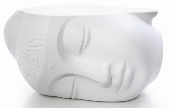Relaxing Buddha Head Table And Pouf