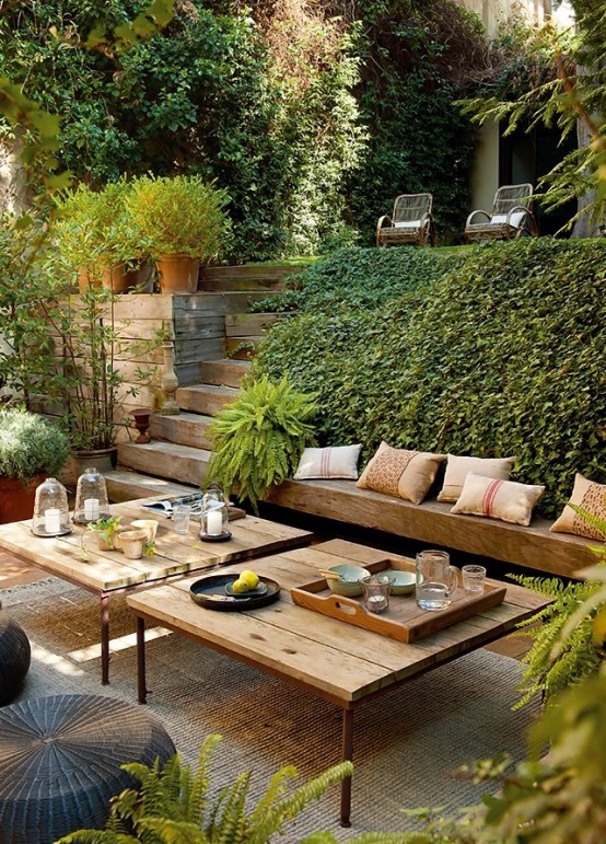Relaxing Terrace Desing In Natural Wood And With Lots Of Green