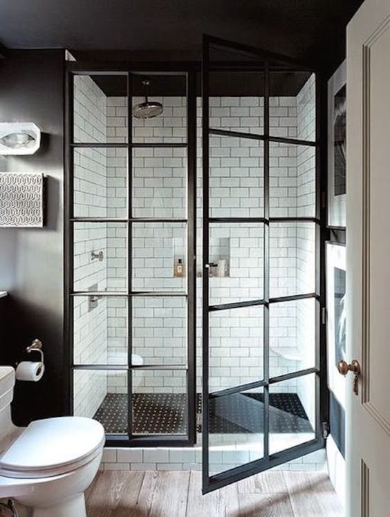 retro-inspired shower in the basement