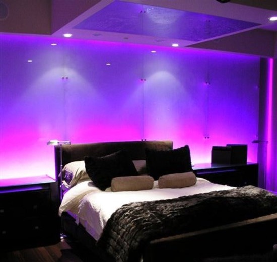 a whole colorful wall with integrated lights and lights on the ceiling will illuminate the whole room