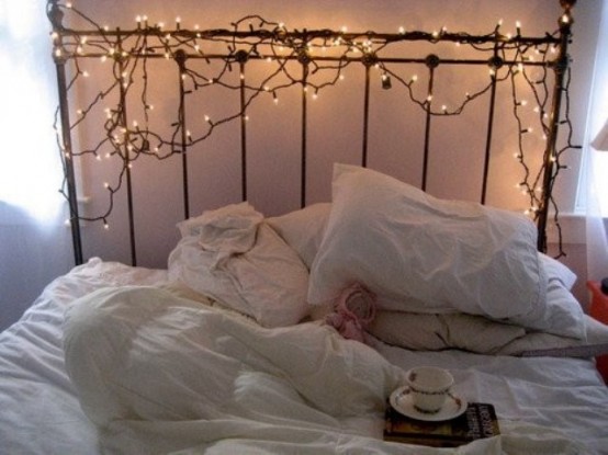 cover the headboard with lights to make it shining and sparkly