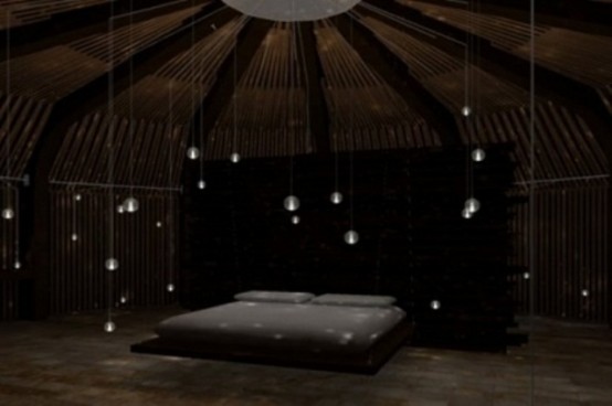 bubble lights hanging all over the bedroom give it a soft and mystical glow