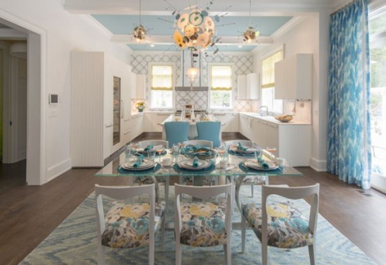 Romantic Kitchen Design With Turquoise Accents
