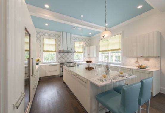 Romantic Kitchen Design With Turquoise Accents