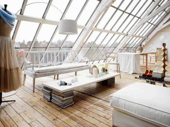 Romantic White Loft With Huge Windows In Sweden