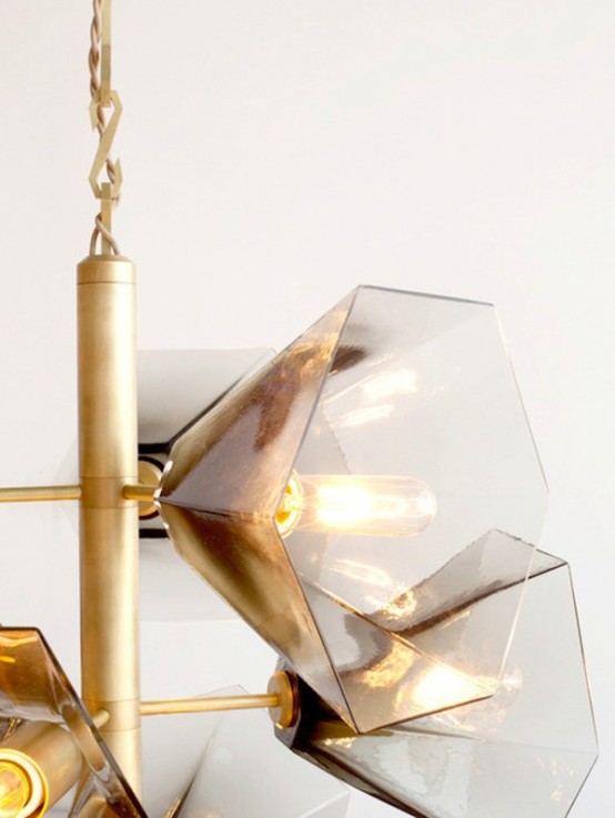 Satin Brass Hand-Blown Chandelier In Earthy Tones