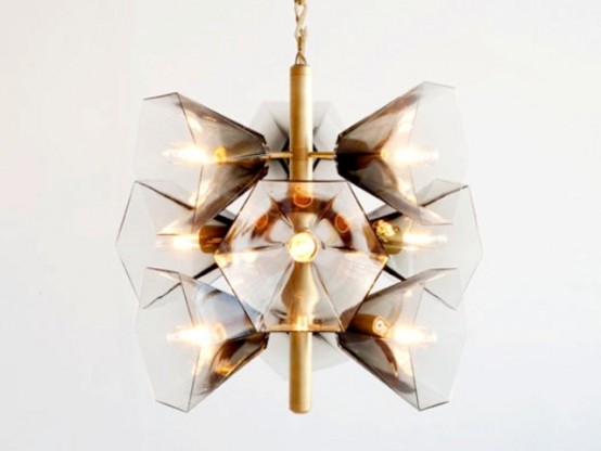 Satin Brass Hand Blown Chandelier In Earthy Tones