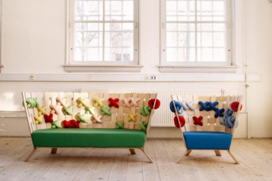 Scandinavian Furniture With Giant Colorful Cross Stitches