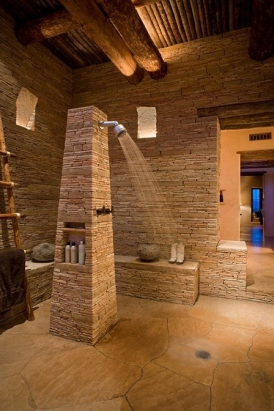 Sculptural Rough Stone Bathroom