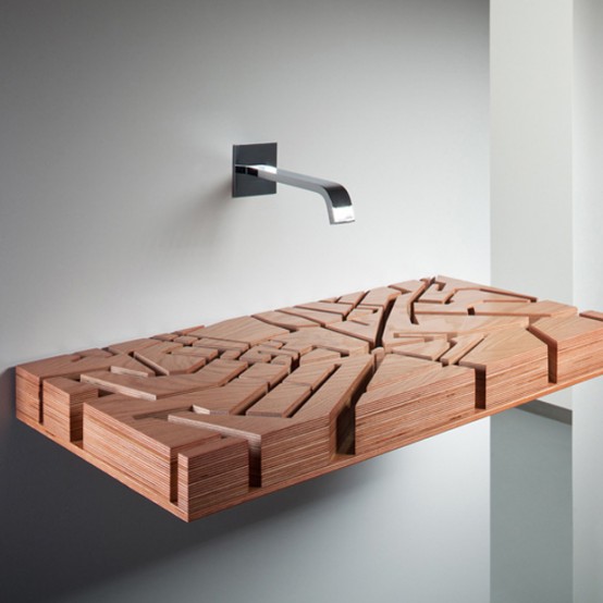 Sculptural Wooden Map Sink Inspired By London Map