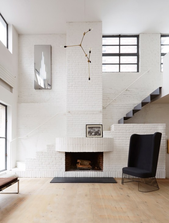 Serene Scandinavian Loft With White Brick Walls And Huge Windows