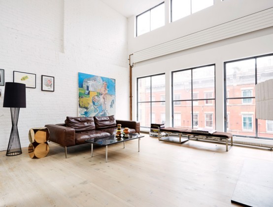 Serene Scandinavian Loft With White Brick Walls And Huge Windows