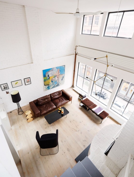 Serene Scandinavian Loft With White Brick Walls And Huge Windows