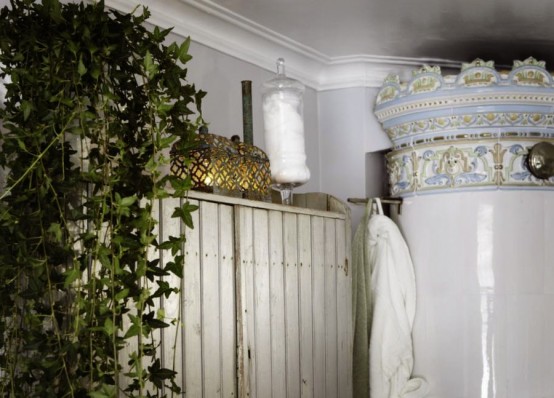 Shabby Chic Bathroom With A Hearth And A Sideboard