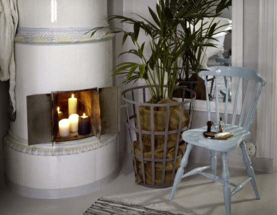 Shabby Chic Bathroom With A Hearth And A Sideboard