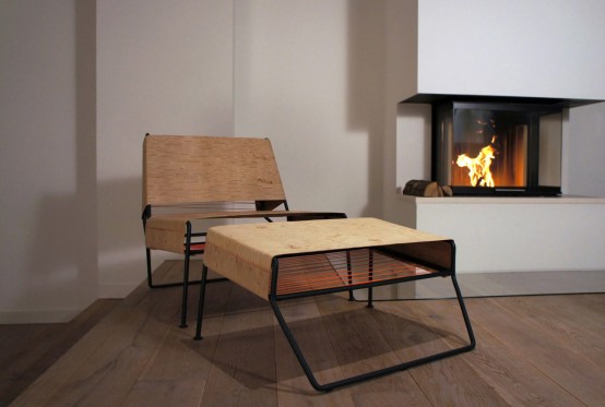 Sibirjak Lounge Chair And Ottoman Made From Birchbark