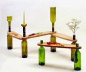 Side Tables From Reused Bottles And Wooden Tops