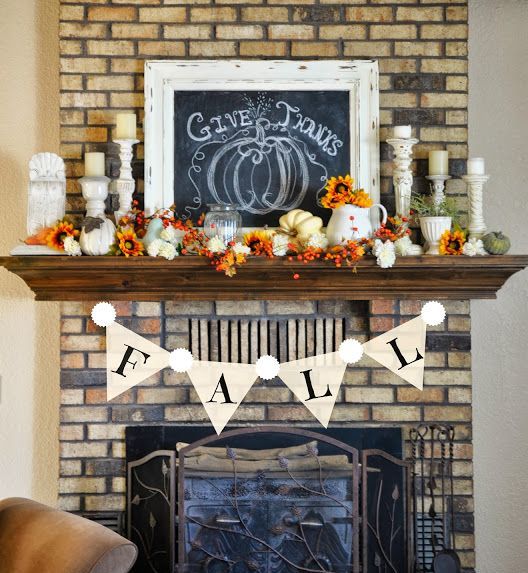 a tan paper banner with letters and pompoms is a stylish decor idea for the fall and Thanksgiving