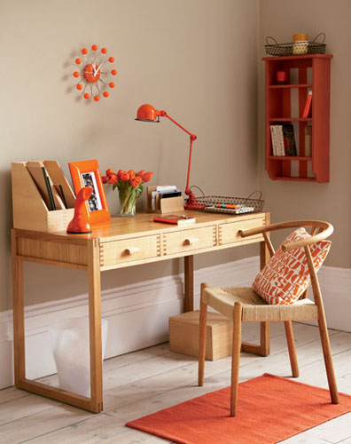 Simple Home Office With Orange Accents