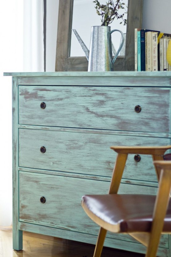 If you like shabby chic style simply repaint the whole dresser. It doesn't have any glossy lacquer finish so painting it won't be hard.