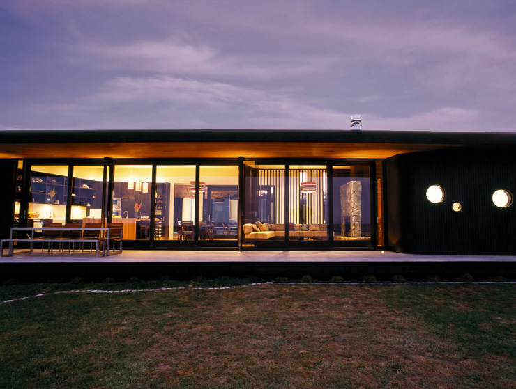 Single Story Two Wings House with Dark Cedar Cladding on 