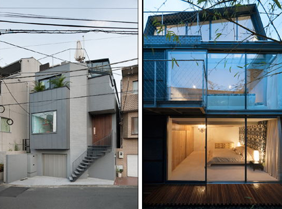 Japanese Townhouse With an Outdoor Deck On The Roof and a Two-Storey