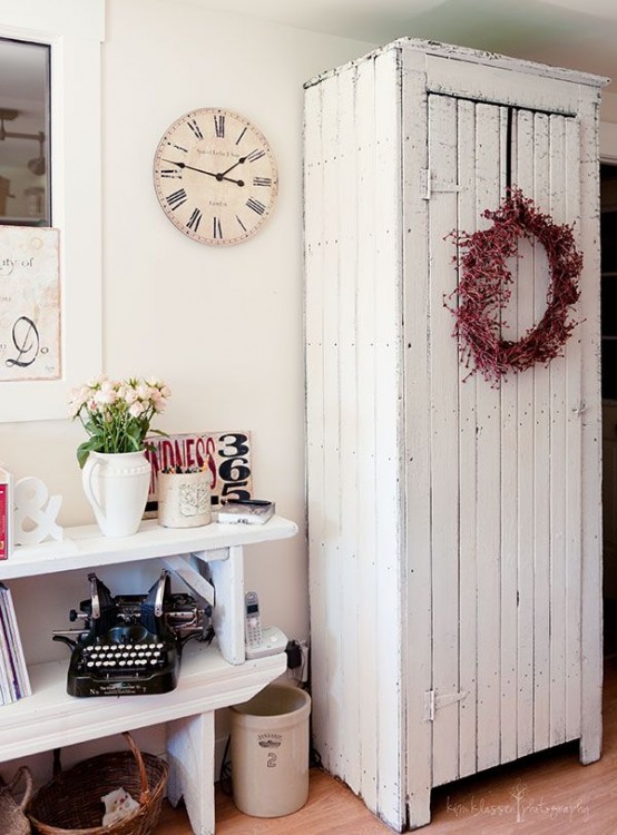 a white shabby chic storage unit is a simple solution for a Scandinavian space and it can be used in a farmhouse room, too