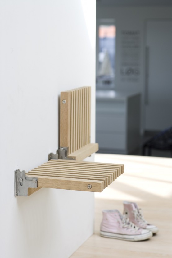 small plywood foldable stools for an entryway are cool pieces to comfortably put on and take off your shoes