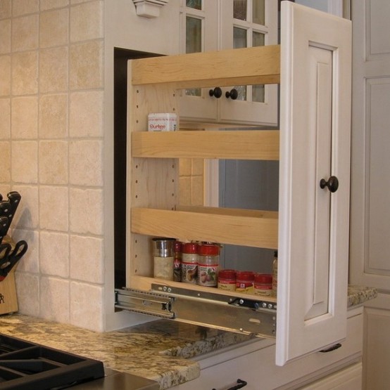 a drawer with spice racks is a nice piece by the cooker, you can cook and add spices any time, it's very comfortable