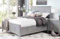 a rustic grey bed with drawers is a nice piece for a modern space, elegant nightstands echo with it