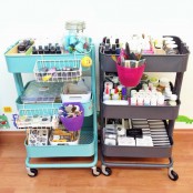 Two IKEA Raskog carts that acts as crafts storage