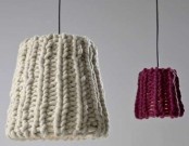 pendant lamps with chunky knit covers in various colors are a nice way to spruce up your space for fall or winter