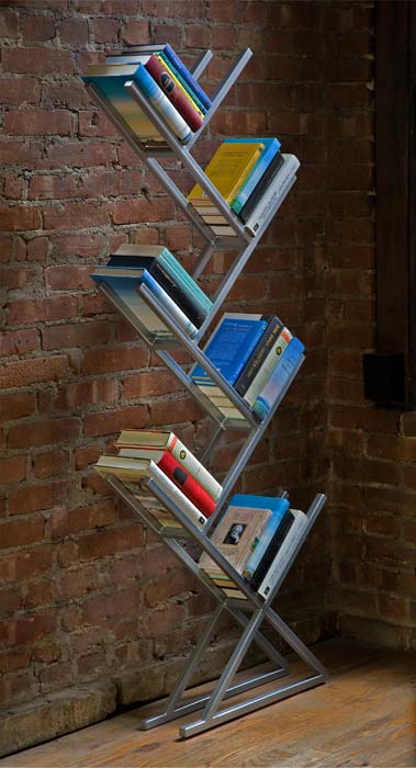 Minimalist Steel Bookcases with Corian or Bamboo Shelves by Faktura