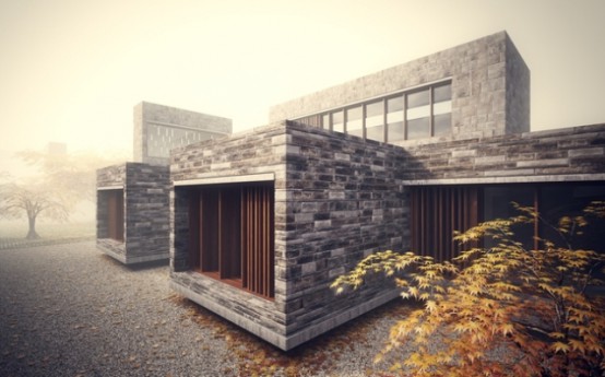 Stonework House Design With Bamboo Growing Inside