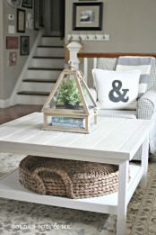 a two top coffee table with a basket tray is great for storage – use both tops