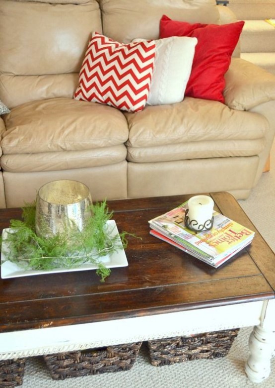 a row of basket drawers under the coffee table is great for storing things comfortably