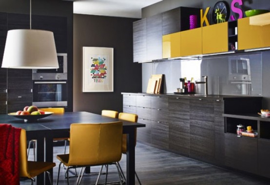 Stunning Black Kitchen Design With Yellow Touches - DigsDigs