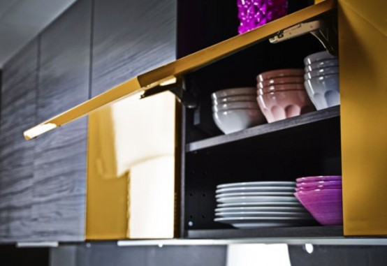 Stunning Black Kitchen Design With Yellow Touches