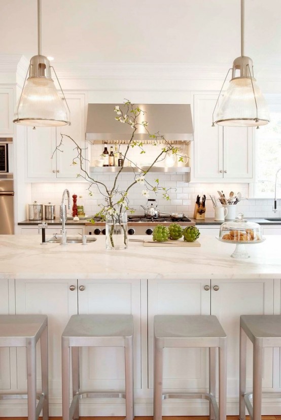 Stunning White Kitchen With A Corner Sofa And Smart Storage