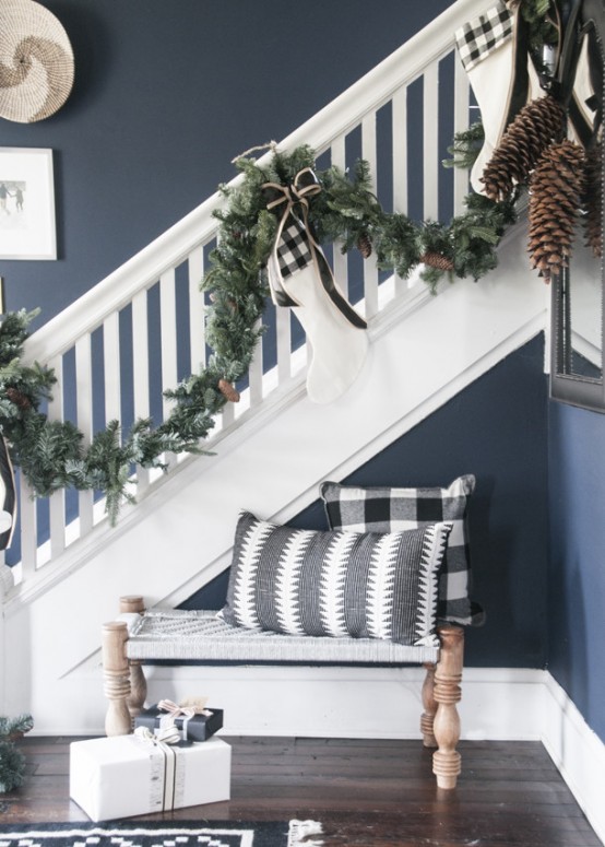 Stylish And Charming Black And White Christmas Entryway