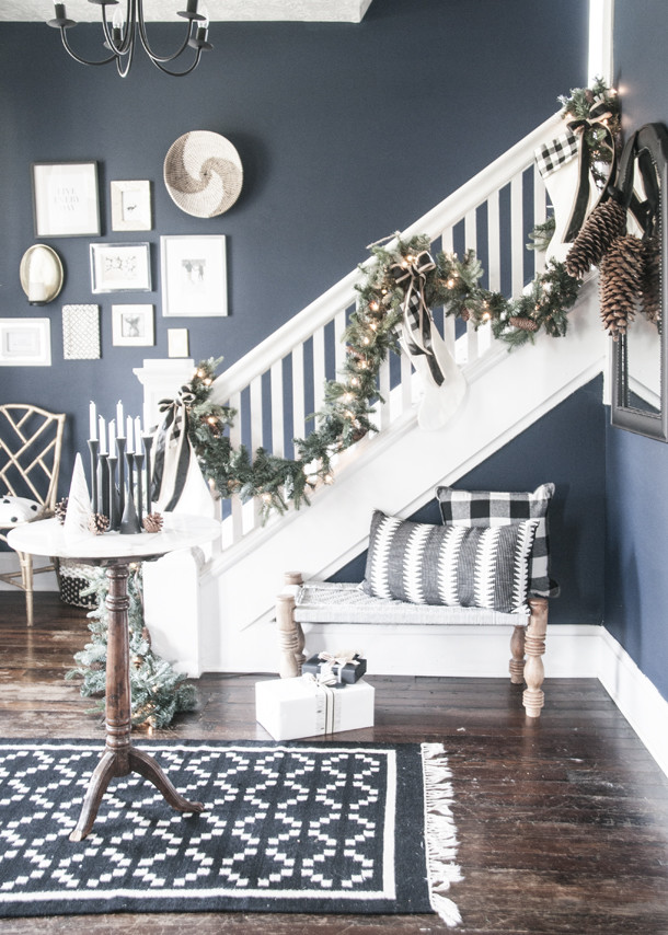 Stylish And Charming Black And White Christmas Entryway