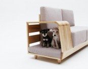 a creative grey sofa with an additional crate for pets is a cool and lovely idea if you always want to have your pet next to you