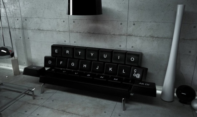 a black keyboard sofa is a creatve idea for an industrial or modern space, it looks bold and catchy